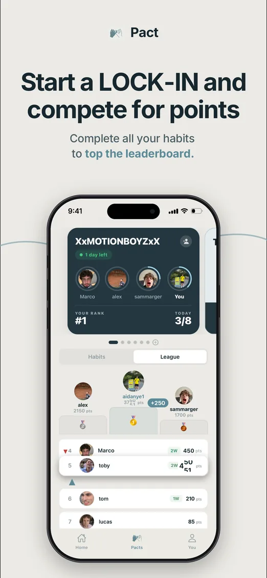 Pact leaderboard — start a Lock-In and compete for points